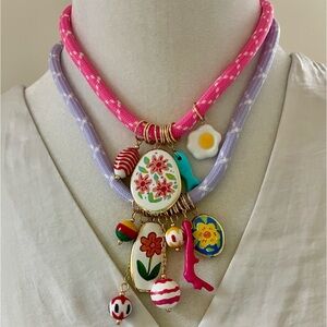 Colorful Cord Charm Floral Necklace (Zara like model)